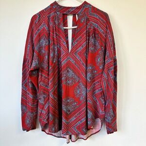 Free People Paisley Walking on a Dream Choker V-Neck Long Sleeve Blouse Medium